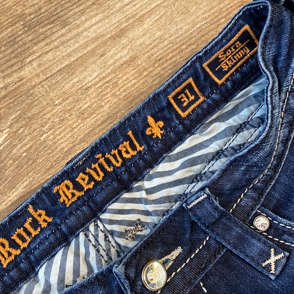 Rock Revival Sz 31 Sora Skinny Jeans Medium/Dark Wash Rhinestone Button - Picture 3 of 9